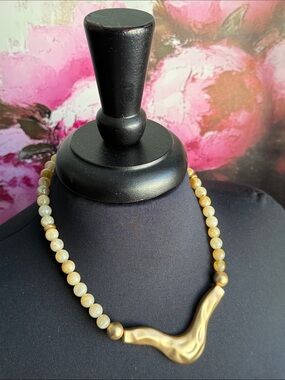 Satin Gold and Golden Yellow Acrylic Bead Necklace